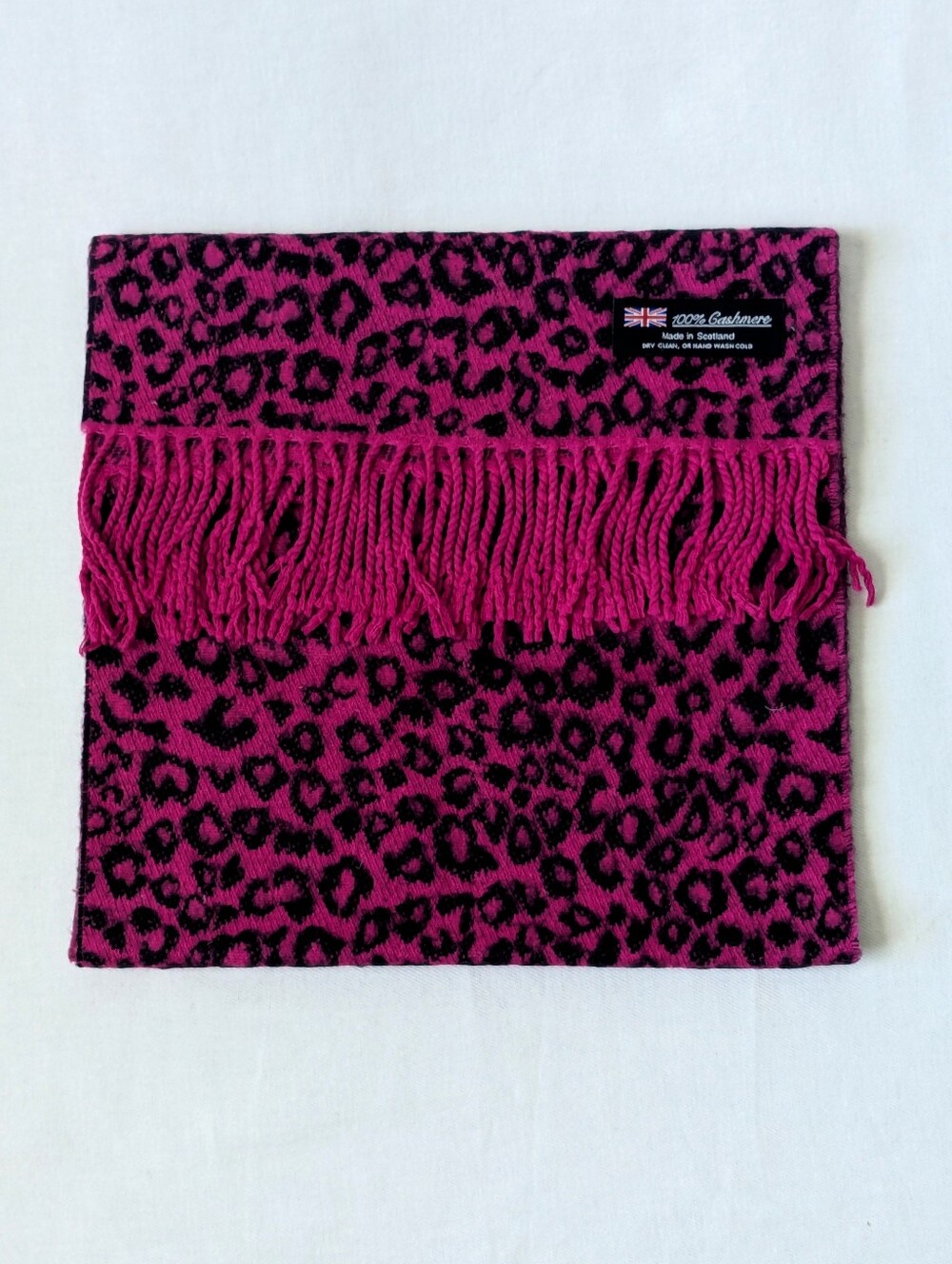 Pink And Black Wild Leopard Pattern Cashmere Wrap Made In Scotland
